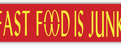 Fast Food Is Junk small bumper sticker — Root Concepts design 241