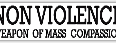 Non Violence Weapon of Mass Compassion small bumper sticker — Root Concepts design 226