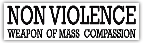 Non Violence Weapon of Mass Compassion small bumper sticker — Root Concepts design 226